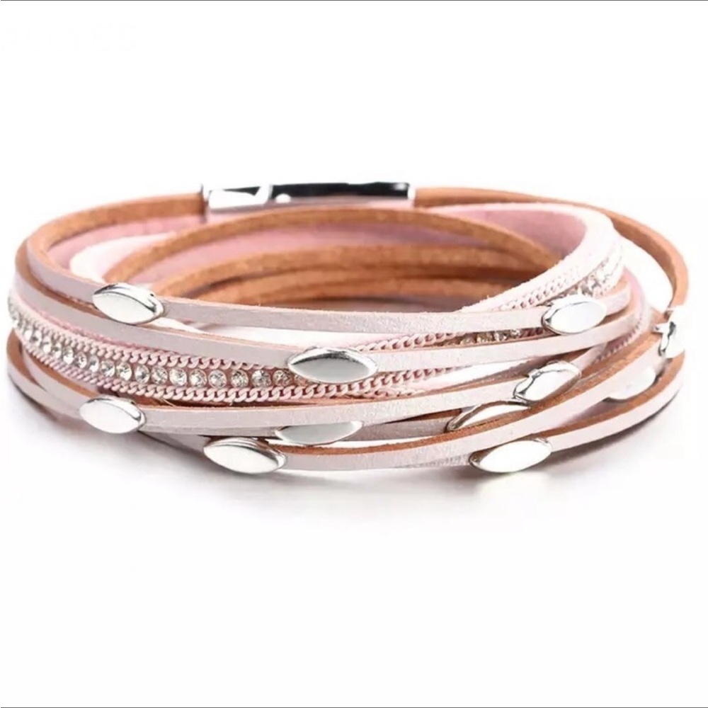 Genuine leather pink wrap bracelet with magnetic closure. New - Picture 8 of 8